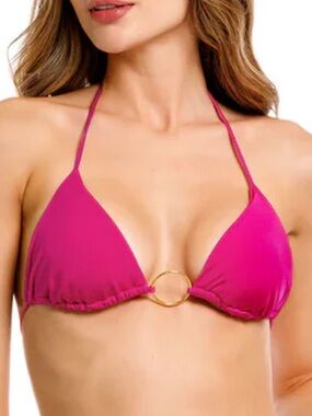 Agua Bendita Sz L Lolita Aro Magenta Pink Triangle Bikini Top Gold Ring Beach。